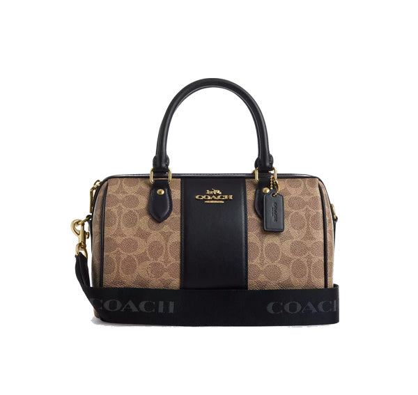 Coach Women's Rowan Satchel Bag In Signature Canvas Gold/Tan/Black