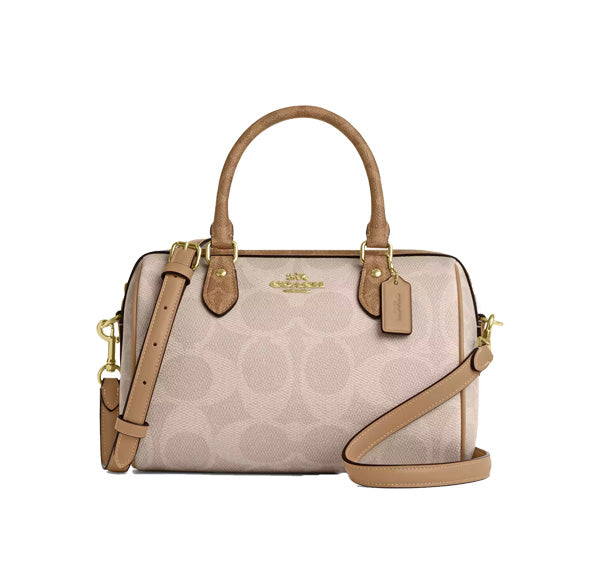 Coach Women's Rowan Satchel Bag In Blocked Signature Canvas Gold/Sand/Tan