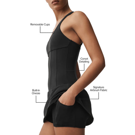 alo Women's Airbrush Sparks Fly Corset Tennis Dress Black
