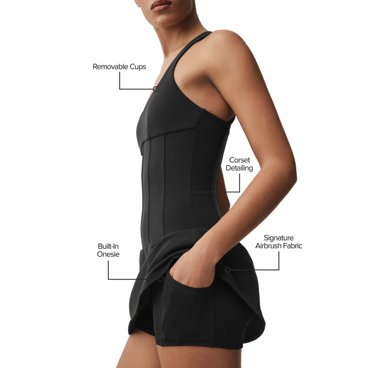 alo Women's Airbrush Sparks Fly Corset Tennis Dress Black
