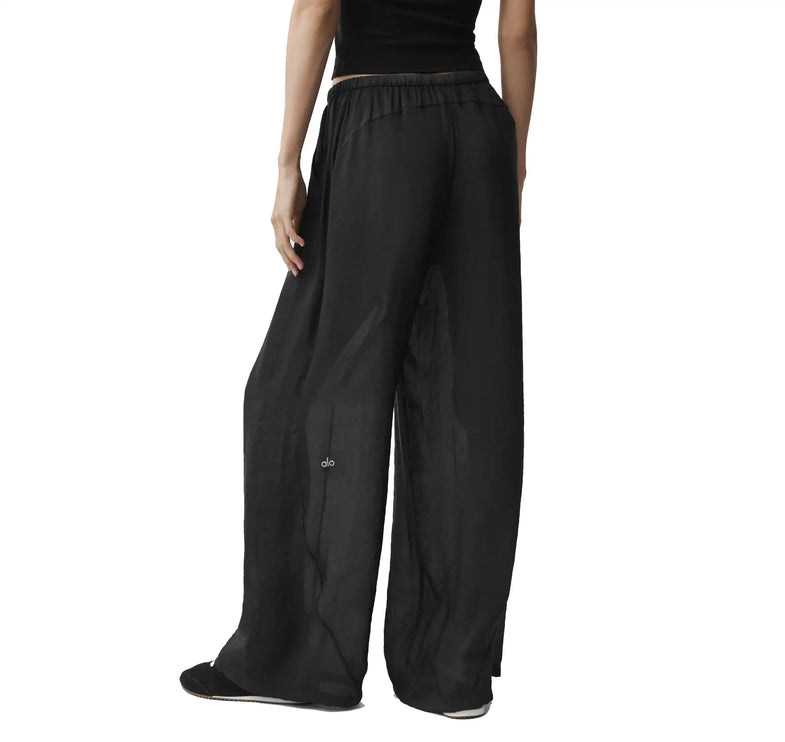 alo Women's Semi-Sheer Golden Hour High-Waist Straight Leg Pant Black
