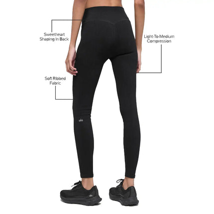 alo Women's Seamless High-Waist Two Tone Rib Legging Black