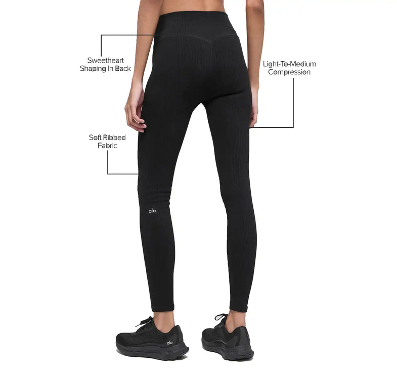 alo Women's Seamless High-Waist Two Tone Rib Legging Black