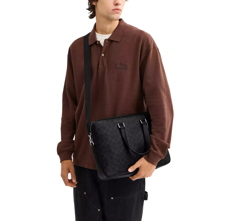 Coach Unisex Caden Brief Bag In Signature Canvas Black
