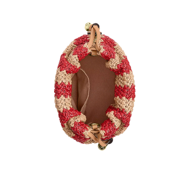 Coach Women's Faye Mini Drawstring Bag With Stripes Gold/Red/Tan