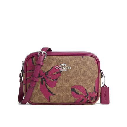 Coach Women's Jamie Camera Bag In Signature Canvas With Bow Print Silver/Tan/Pink Multi