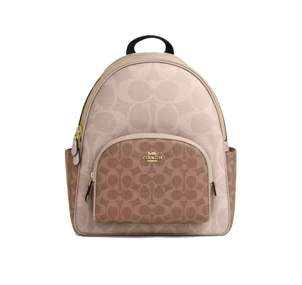 Coach Women's Court Backpack In Blocked Signature Canvas Gold/Sand/Tan