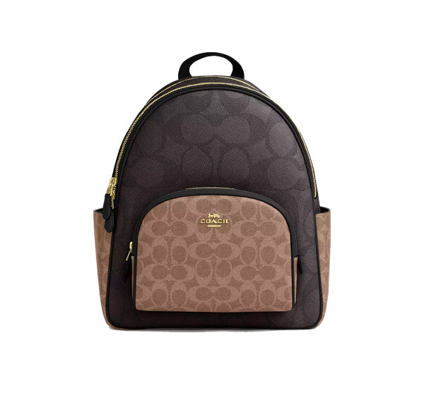 Coach Women's Court Backpack In Blocked Signature Canvas Gold/Walnut/Tan