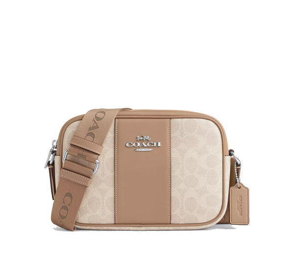 Coach Women's Jamie Camera Bag In Signature Canvas With Stripe Silver/Sand/Taupe