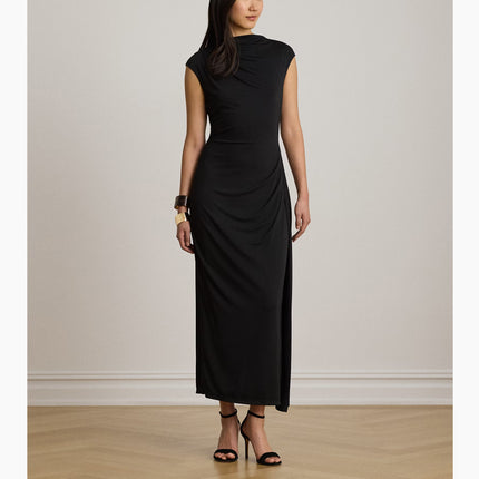 Polo Ralph Lauren Women's Pleated Jersey Boatneck Midi Dress Black