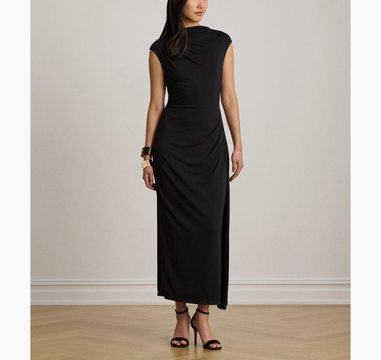 Polo Ralph Lauren Women's Pleated Jersey Boatneck Midi Dress Black