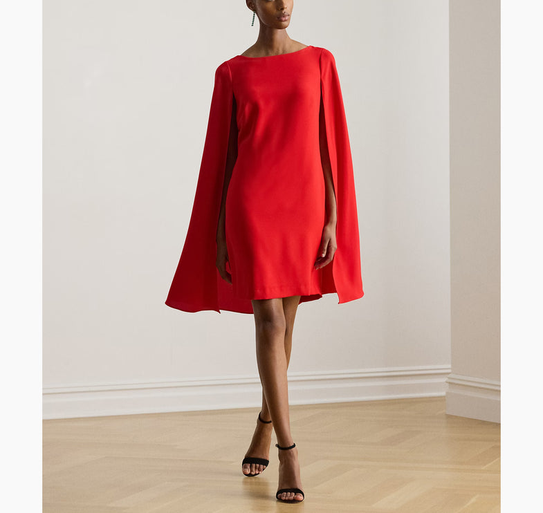 Polo Ralph Lauren Women's Cape Georgette Cocktail Dress Cruise Red