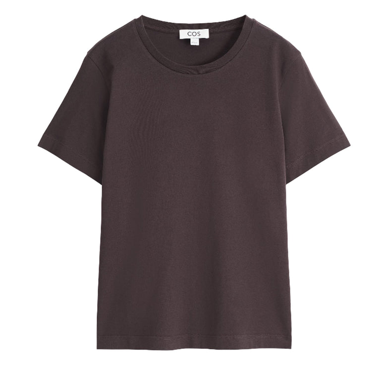 COS Women's Crew-Neck Cotton T-Shirt Dark Brown