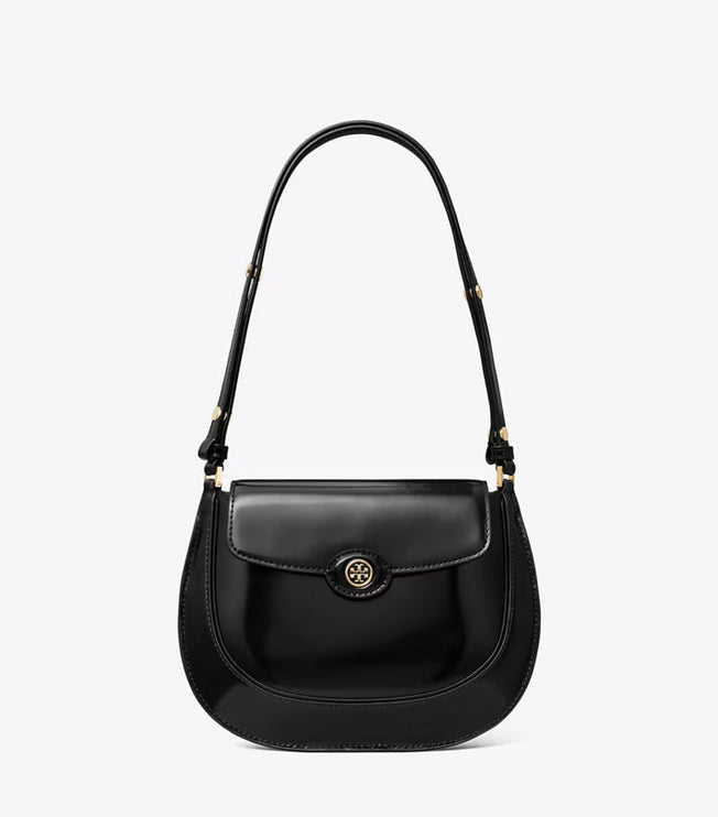 Tory Burch Women's Robinson Spazzolato Small Flap Bag Black