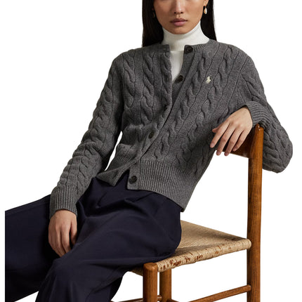 Polo Ralph Lauren Women's Cable-Knit Wool-Cashmere Cardigan Flannel Grey Heather