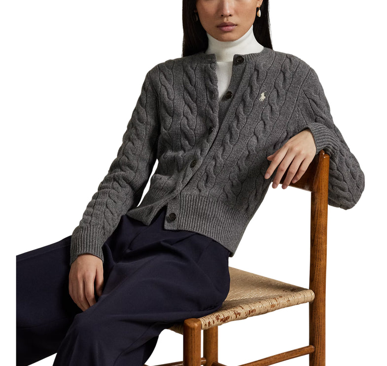 Polo Ralph Lauren Women's Cable-Knit Wool-Cashmere Cardigan Flannel Grey Heather