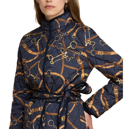 Polo Ralph Lauren Women's Belting-Print Quilted Mockneck Jacket Dark Navy