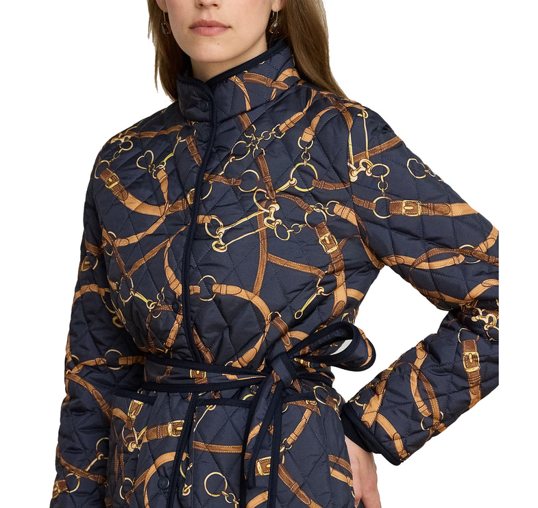 Polo Ralph Lauren Women's Belting-Print Quilted Mockneck Jacket Dark Navy