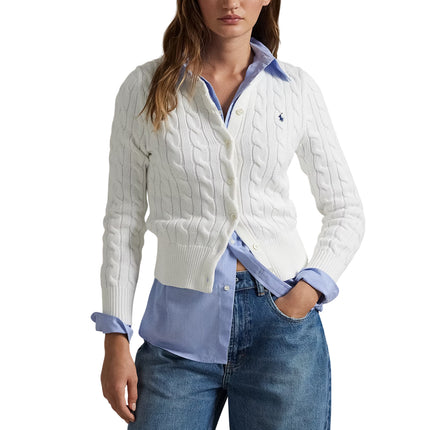 Polo Ralph Lauren Women's Cable-Knit Cotton Crewneck Cardigan White