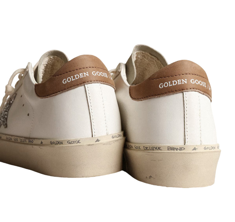 Golden Goose Women's Hi Star with Silver Glitter Star and Dove Gray Nubuck Heel Tab