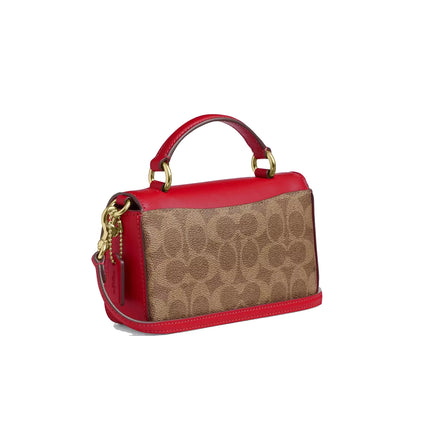 Coach Women's Mini Josie Top Handle Bag In Signature Canvas Gold/Tan/Carnation