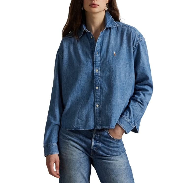 Polo Ralph Lauren Women's Cropped Boxy Denim Shirt Zaia Wash
