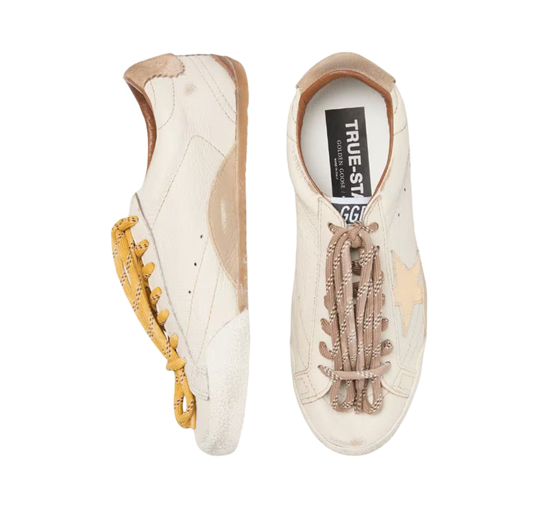 Golden Goose Women's True Star in White Nappa Leather with Gold Star and Beige