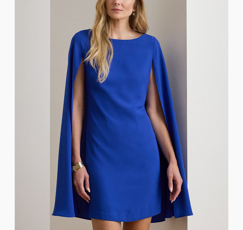 Polo Ralph Lauren Women's Cape Georgette Cocktail Dress Cruise Royal