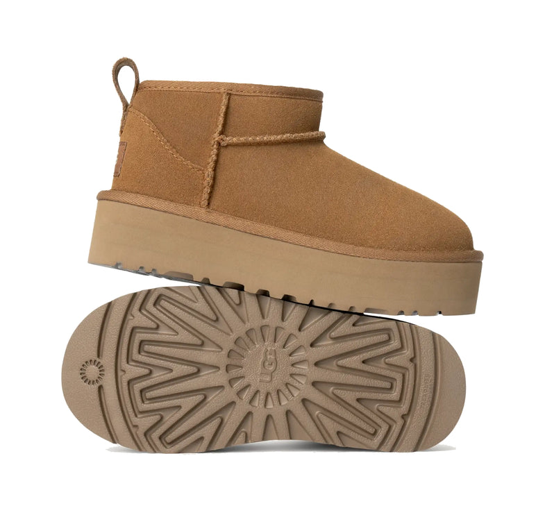 UGG Classic Ultra Mini Platform çocuk botu, kahverengi (chestnut) süet