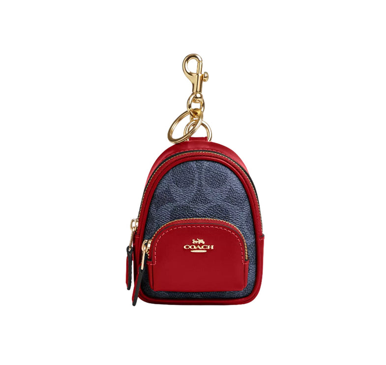 Coach Women's Mini Court Backpack Bag Charm In Signature Canvas Gold/Denim/Bold Red