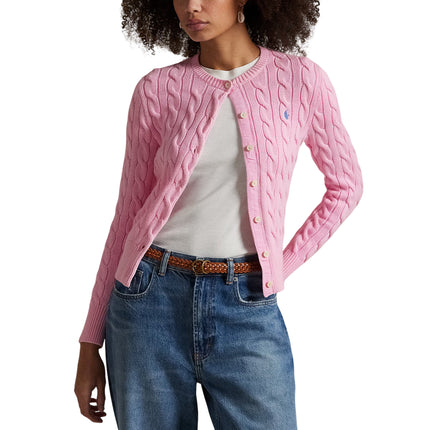 Polo Ralph Lauren Women's Cable-Knit Cotton Crewneck Cardigan Carmel Pink