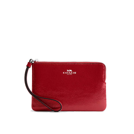 Coach Women's Corner Zip Wristlet Silver/Red