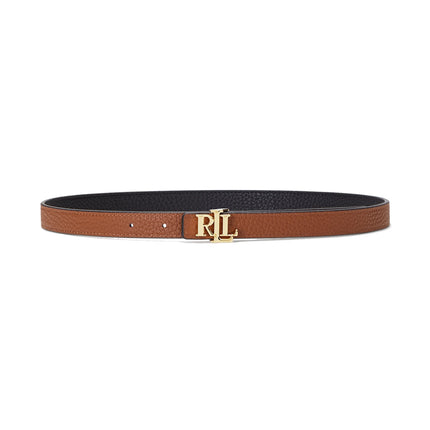 Polo Ralph Lauren Women's Logo Reversible Leather Skinny Belt Black/Lauren Tan/Gold