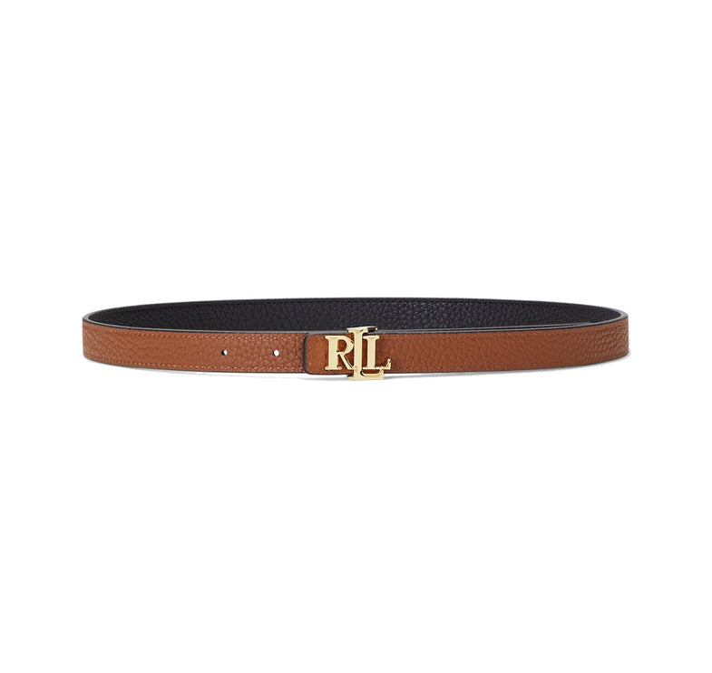 Polo Ralph Lauren Women's Logo Reversible Leather Skinny Belt Black/Lauren Tan/Gold