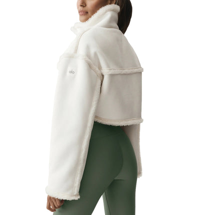 alo Women's Faux Shearling Snowfall Cropped Jacket Ivory
