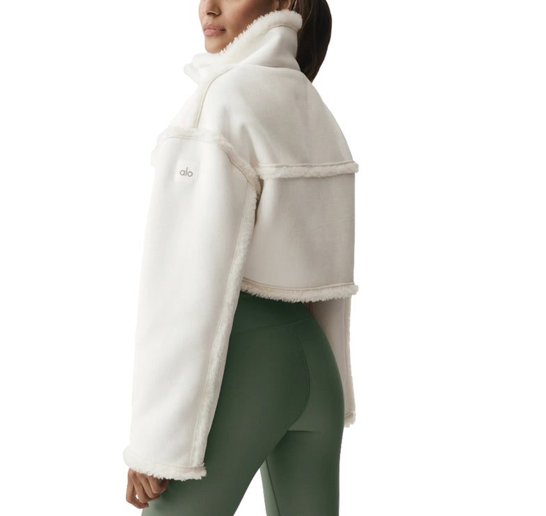 alo Women's Faux Shearling Snowfall Cropped Jacket Ivory
