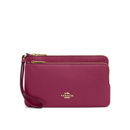 Coach Women's Double Zip Wallet Gold/Pink