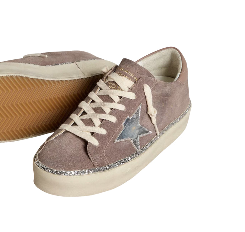 Golden Goose Women's Hi Star in Suede with Silver Leather Star and Leather Heel Tab