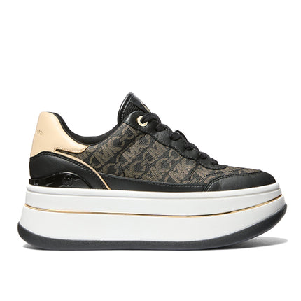 Michael Kors Women's Hayes Metallic Empire Monogram and Leather Trainer Black/Pale Gold