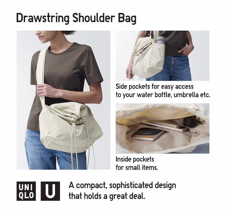 Uniqlo Unisex Drawstring Shoulder Bag 30 Natural