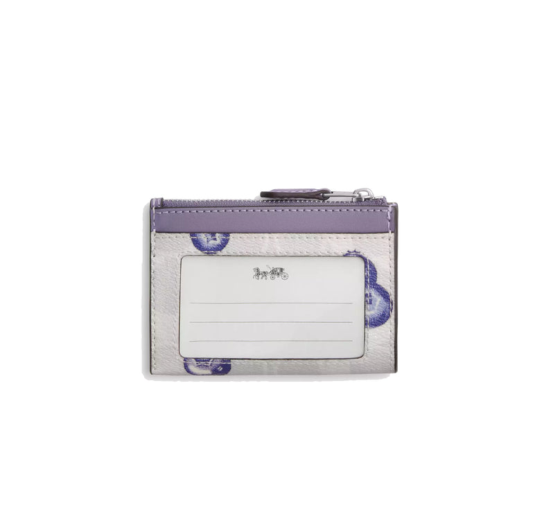 Coach Women's Mini Skinny Id Case In Signature Canvas With Blueberry Print Silver/Chalk/Light Violet