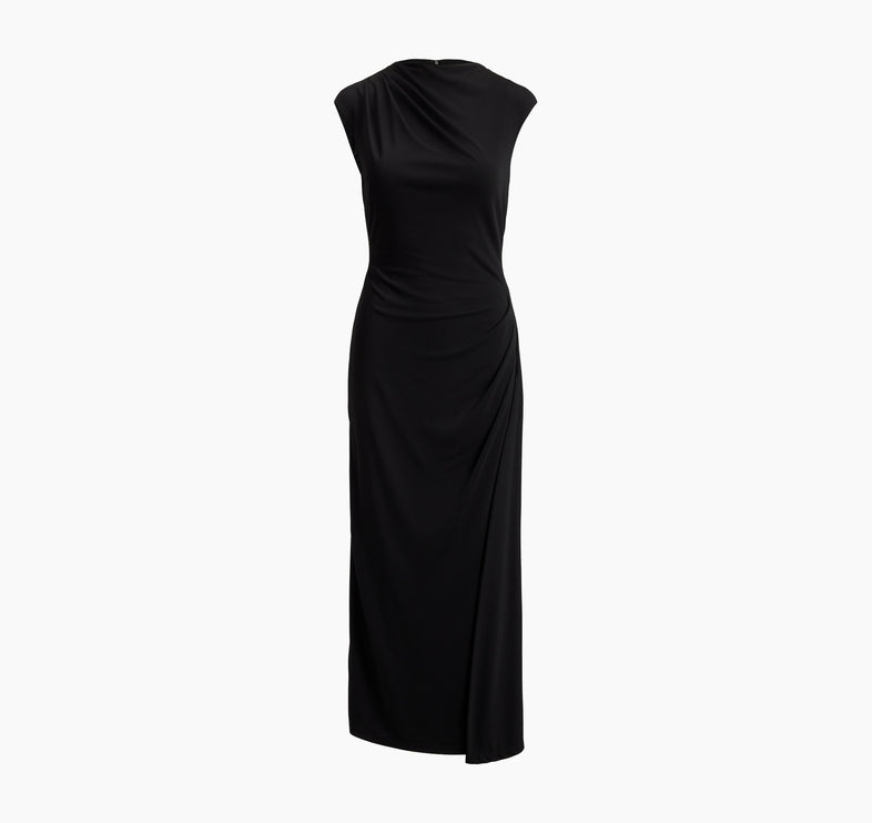 Polo Ralph Lauren Women's Pleated Jersey Boatneck Midi Dress Black