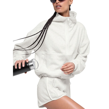 alo Women's Polar Fleece Retreat Cover Up White Heather Grey