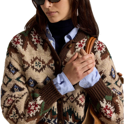 Polo Ralph Lauren Women's Geo-Pattern Wool-Cashmere Cardigan Oatmeal/brown Multi