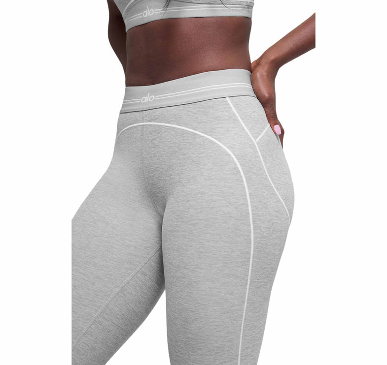 alo Women's 7/8 High-Waist Alosoft Heart Throb Legging Athletic Heather Grey/White