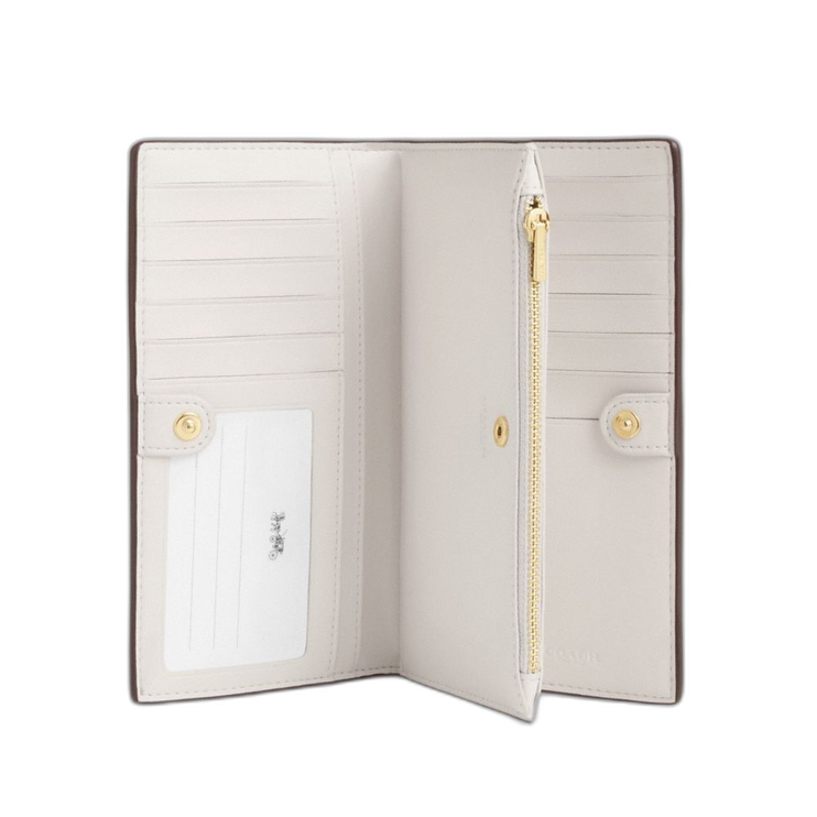 Coach Women's Slim Zip Wallet In Signature Canvas Gold/Sand/Chalk