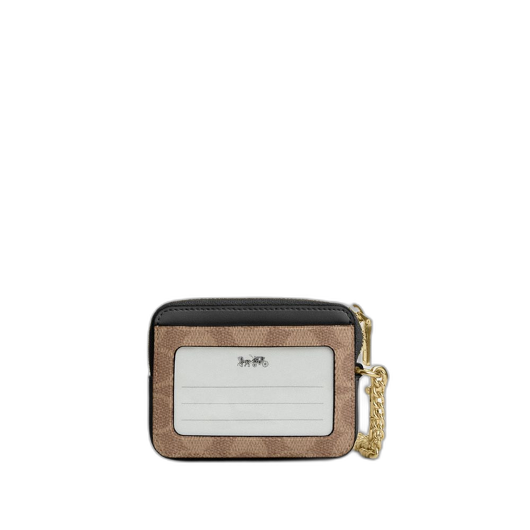 Coach Women's Zip Card Case In Signature Canvas Gold/Tan/Black