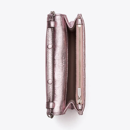 Tory Burch Women's Mini Kira Moto Quilt Metallic Top-Handle Crossbody Sparkle Pink