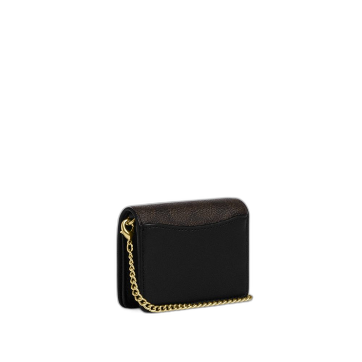 Coach Women's Mini Wallet On A Chain In Signature Canvas Gold/Walnut/Black