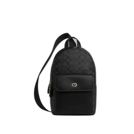 Coach Women's Turnlock Sling Pack In Signature Canvas Gunmetal/Charcoal/Black